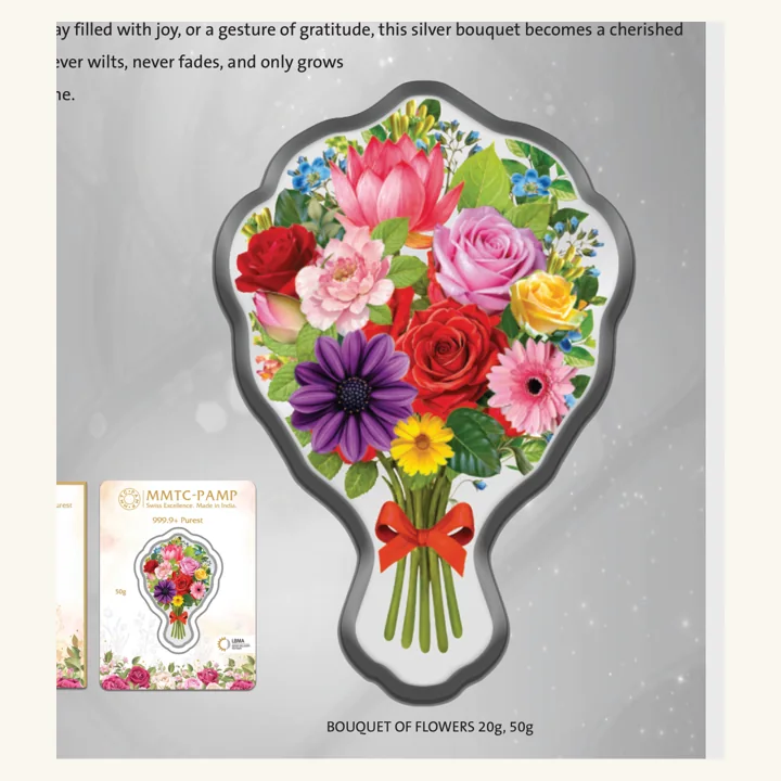 Bouquet of Flowers Silver Coin, MMTC-PAMP silver coin