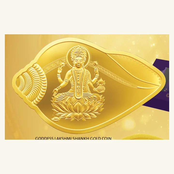 Goddess Lakshmi Shankh Gold Coin, MMTC-PAMP gold shankh coin