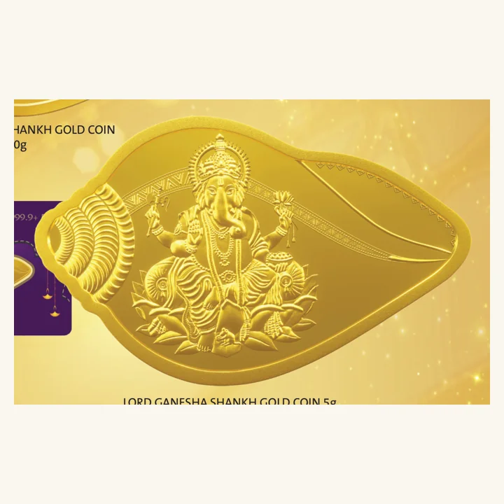 Lord Ganesha Shankh Gold Coin, MMTC-PAMP gold shankh coin