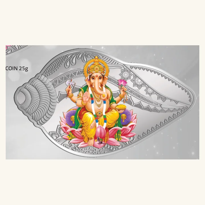 Lord Ganesha Shankh Silver Coin, MMTC-PAMP silver shankh coin