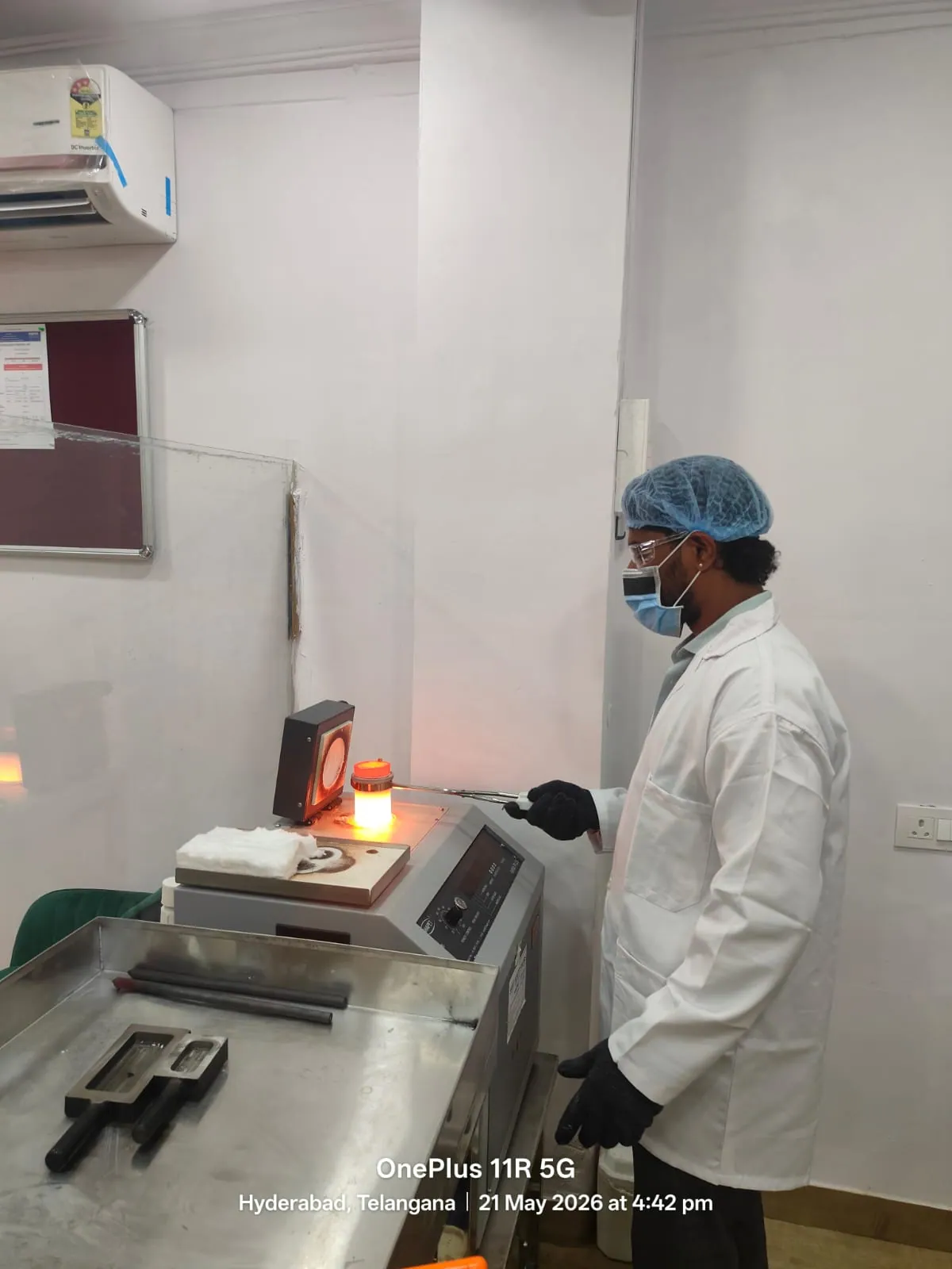 Professional gold fire assay testing process at Rithika Gold Hyderabad